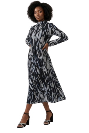 Cowl neck pleated dress