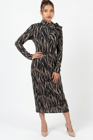 Long sleeve tie neck dress