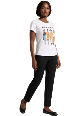 Short sleeve top with slogan "SISTAS"