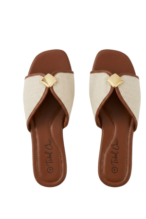 Linen sandals with gold trim