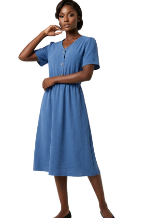 Short sleeve button detailed dress