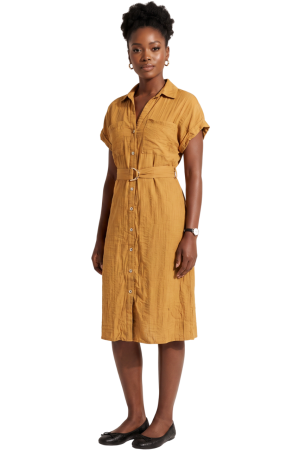 Button front belted dress