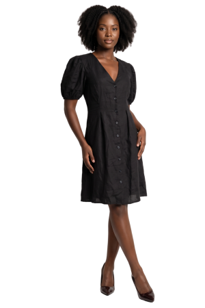 Puff sleeve button down dress