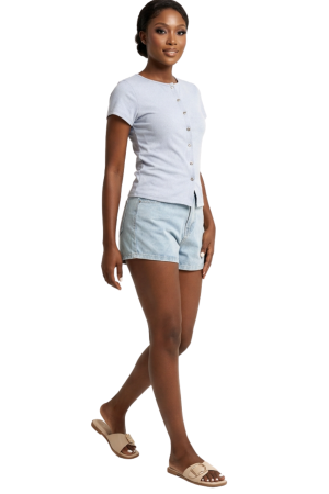 Short sleeve button front top