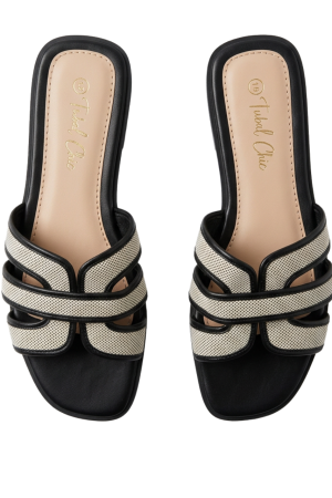 X bar linen strap sandals